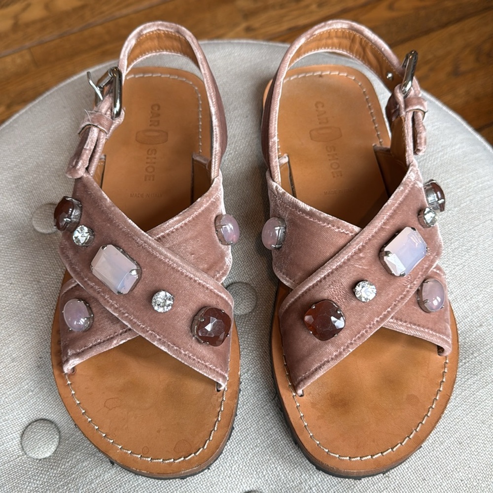 Car Shoe Velvet Sandals with Crystals Pink Blush Jewels Women's 38 KDX 87 O - Picture 2 of 12